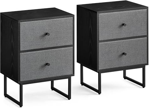 VASAGLE Nachttisch, 2er Set, Beistelltisch mit Stauraum, 2 herausnehmbare Schubladen, Nachtschrank für Schlafzimmer, Wohnzimmer, ebenholzschwarz-schiefergrau LGS229B56, 30 x 40 x 55 cm (T x B x H)