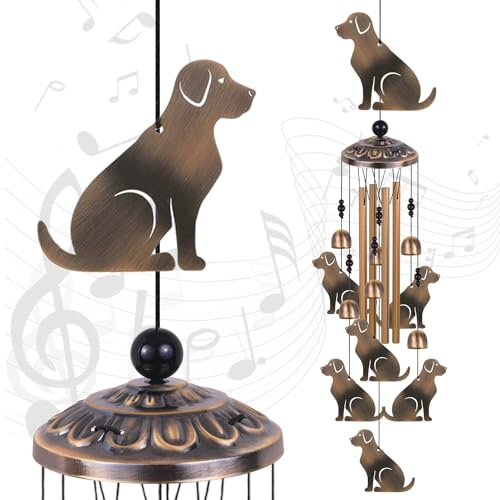 Bronzefarbenes Hunde-Windspiel, Geschenke für Mutter, Haus, Garten, Balkon, Zimmer, Baum, Terrasse, Innen- und Außenbereich, Hundedekoration, Hunde-Windspiel, mit 6 Glocken, 7 Hunden, Windspiel,