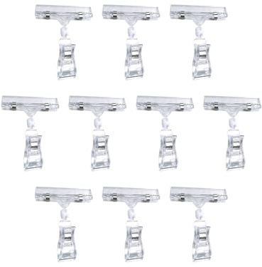Abiyou 10 Pezzi Clip Girevole in Plastica per Segno Esposizione, Supporto Rotante per Cartellini Prezzi, Clip Trasparente per Etichette