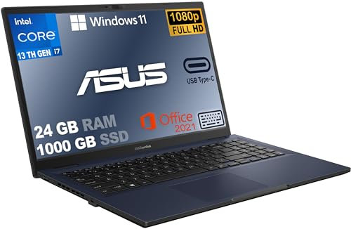 ASUS Notebook i7 Led 15,6 FHD, pc portatile, Cpu Intel i7-1335U 10 Core, Ram 24 Gb, SSD M.2 Nvme 1TB, wi-fi,4 Usb, Bt, Windows 11 Pro, Office 2021,Tastiera Retroilluminata