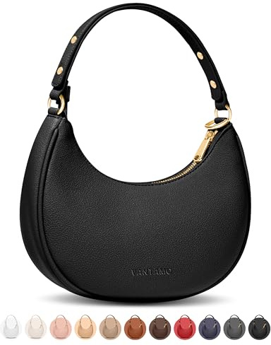 Vantamo Crescent Bags For Women with RFID Protection, Half Moon Clutch Purses for Women with Anti-Theft Clip for Extra Safety, Premium Smooth PU Leather Handbags for Work & Going Out, Black Purse