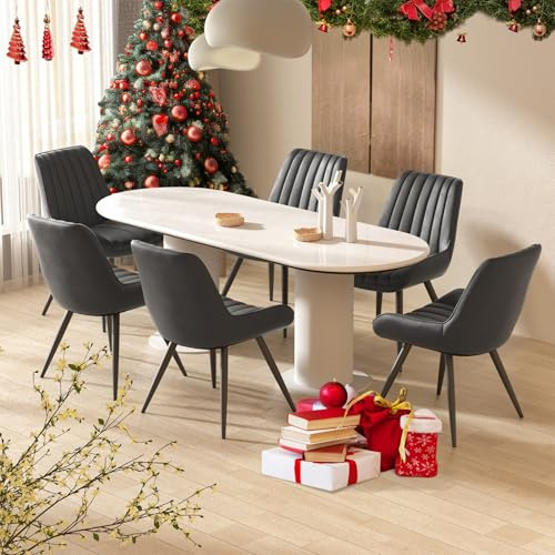 Hawthyhome Esszimmerstühle 6er Set Polsterstühle Schwarz | 10 cm Dicke Sitzkissen,Künstlicher Stoff; Rückenlehne,Moderne Sessel Metallbeine