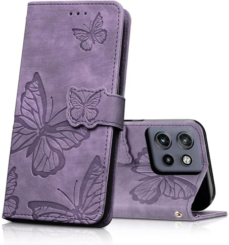 CXTCASE Mobiltelefonskal för Motorola Edge 50 Neo-fodral, skyddsfodral flip fodral för Motorola Edge 50 Neo, PU-läder magnetiska fjärilar läderfodral väska för Motorola Edge 50 Neo, lila