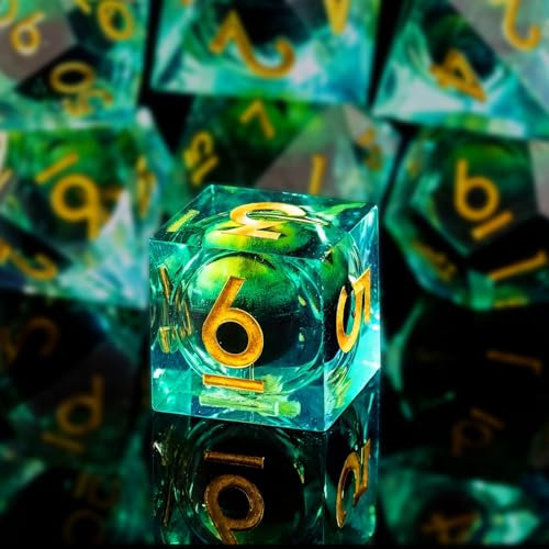 ZQMW DND Würfel Set, Drachenauge Polyedrische Harz Spielwürfel, 7 Stück Handmade D&D Würfel, Rollenspiel Würfel für Dungeons and Dragons RPG MTG DND Dice Set, Grün