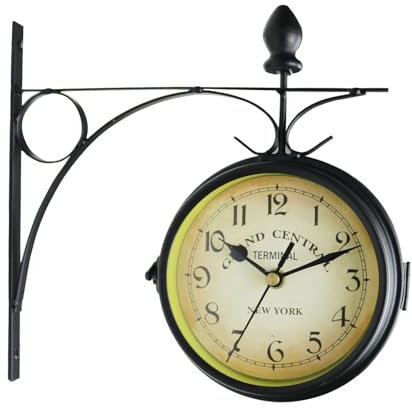 Sharplace Wanduhr Retro-Wanduhr ohne Tickgeräusch, Bahnhofsuhr doppelseitig, batteriebetrieben, schmiedeeiserne Uhr für Garten, Außenuhr dekorativ, für Haus Küche, Terrasse, Patio, Büro, Stil a