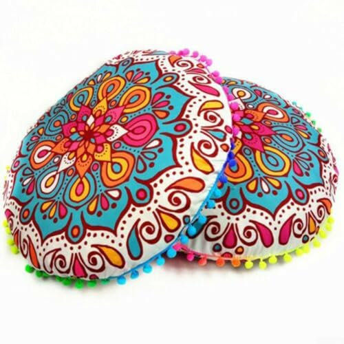 Entgoinggo Round Cushion Cover Pillowcase, 43CM Mandala Life ART Bohemian Round Cushion Cover, for Yoga Living Room Bedroom Seating Area Floor (#4)