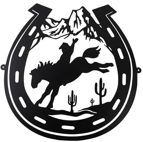 SOBEIT Hufeisen Metall-Wandkunst, Western-Cowboy-Wanddekoration, Cowboy-Metall-Wandskulptur für Wandbehang, Wanddekoration, Wohnzimmer, Badezimmer, Innen- und Außendekoration (49 x 50 cm (L x B)