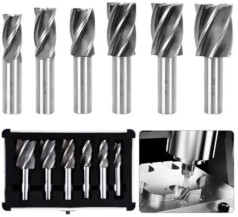 6PCS H.S.S End Mill Set - Bridgeport End Mills 4 and 6 Flute, Cutting Dia 3/4-1 Inch, 3/4 Weldon Shank, Industrial Tools for Versatility and Precision Hard Alloy Steel