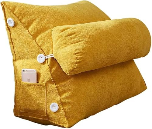 YOUGANG Kopfteil-Lesekissen zum Sitzen im Bett, Couch-Rückenstütze mit verstellbarem Nackenkissen, weiche Lendenwirbelstütze, Kopfteil, Rückenlehnenkissen, Gelb, 45 x 22 x 50 cm