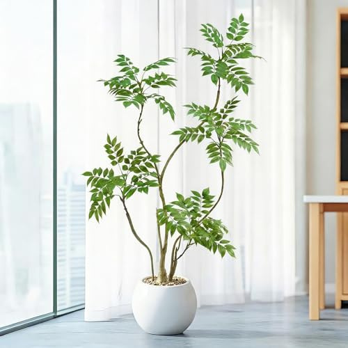 TXABL Künstlicher Mahonia Fortunei Baum 150cm Kunstpflanzen, künstlicher Sumachbaum kunstpflanzen groß, kunstbaum mit Topf für Zuhause, Büro, Terrasse, Badezimmer, Schlafzimmer, Wohnzimmer(Grün)