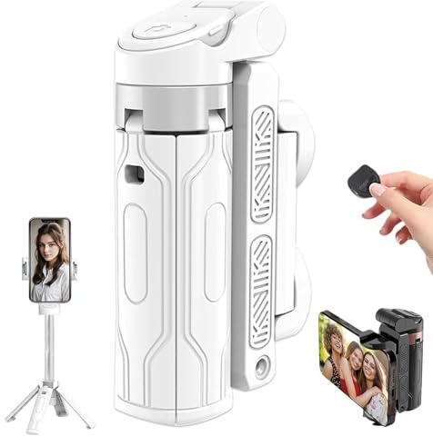 Pocketflex Mini JJ02 Tripod with Detachable Remote - Extendable Selfie Stick and Phone Stand with Grip, Portable Table Stand (White)