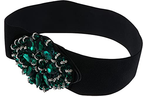 DEARMAMY Dekorativer Bund mit Strasssteinen Besetzt Eleganter Elastischer Taillengürtel Modischer Grüner Stretch Kleidergürtel für Damen für Festliche Kleidung