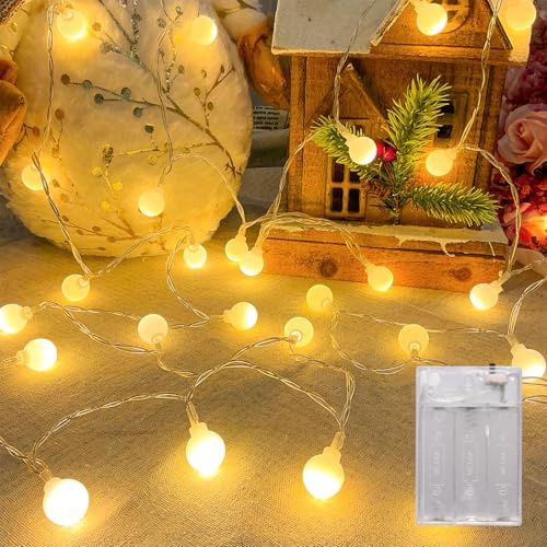 LEECOCO Cadena de luces esférica para interiores, 5 m, 50 LED, funciona con pilas AA, blanco cálido, ideal para habitación infantil, Navidad, fiesta, jardín y balcón decoración (5 m, 50 ledes, blanco