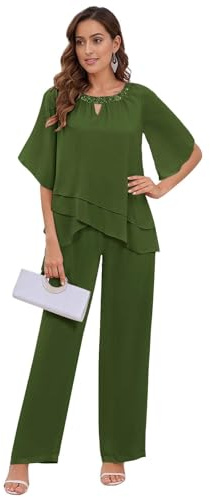 TANPAUL Hosenanzug Damen Festlich Elegant - 2 Stück Chiffon Kurzarm Mutter der Braut Hosenanzüge für Hochzeit