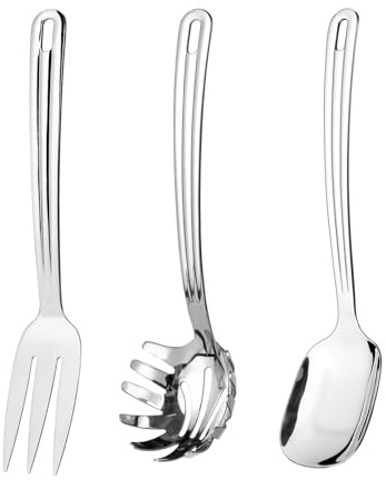 Serving Utensils Set 3PCS, 9 Stainless Steel Heavy Duty Kitchen Utensils Set for Serving with Serving Spoons, Serving Fork, Pasta Fork for Buffet, Wedding, Party