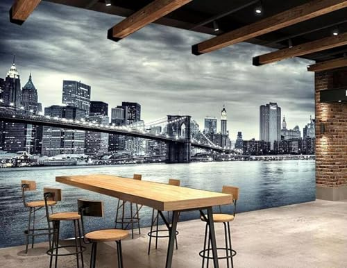 Papel Pintado Pared 3D Papel Tapiz Vista Nocturna De La Ciudad En Blanco Y Negro Puente Del Puente De Londres Fotomurales 3D Moderno Dormitorio Murales -KX16355, 250x175cm