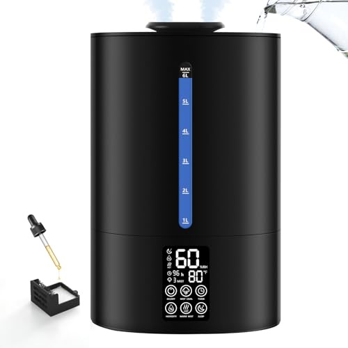 Coolfiqu 6L Humidifiers for Bedroom Large Room Home,Cool and Warm Humidifier for Baby and Plants Hot Mist Top Fill Desk Humidifier Oil Diffuser,Quiet,Auto Mode,360°Nozzle-Midnight Black(2026 Upgraded)