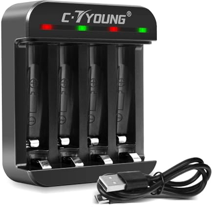 Ladegerät für AA & AAA Akkus, Schnellladegerät für wiederaufladbare 1.5V Lithium-Ionen Akkus mit USB-C Eingang (Nur Ladegerät, ohne Akkus)