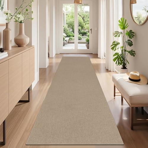 SHACOS Tapis de Passage Couloir Antidérapant Long 60x300cm, Aspect Jute, Tapis de Cuisine Devant Evier Lavable Moquette Couloir Moderne pour Entrée, Cuisine, Buanderie