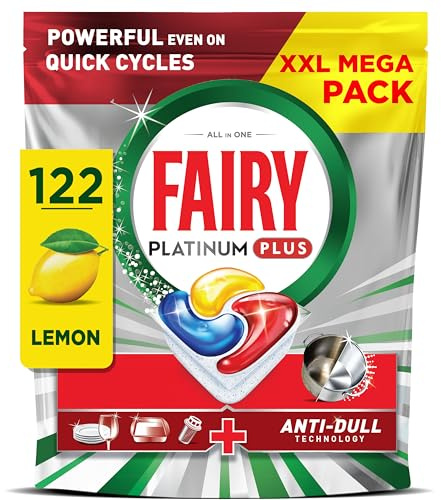 Fairy Platinum Plus Dishwasher Tablets Lemon, 122 Capsules, Impeccable Clean Even In Quick Cycles Without Pre-Wash, Anti-Dull Technology, Super Shine Function, Filter Clean