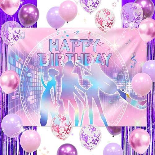 LaVenty Lila Musikalische Ballon hintergrund Musikalische Sternballons | Lila Musikalische Ballon hintergrund Musikalische Sternballons für Musik Geburtstagsdekorationen Y2K Konzert Filme Fans Prom