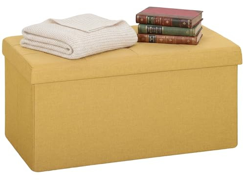 HOMCOM Puff Almacenaje Banco Almacenaje Plegable 84L 76x38x38cm Amarillo