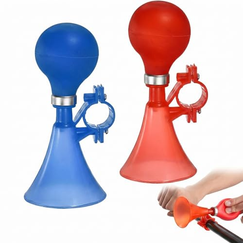 FIQLUL Lot de 2 Klaxon Vélo Enfant, Sonnette Vélo Enfant en Silicone et Plastique, Avertisseur Sonore Pouet Pouet pour Bicyclette, Trottinette et Draisienne, Accessoire de Sécurité, Rouge et Bleu