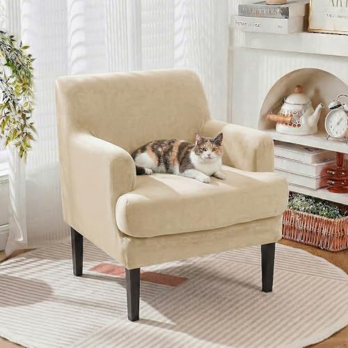 LiveGo Stretch-Bankett-Sesselhusse, gestrickte Stuhlhussen mit Armlehnen, rutschfest, wasserdicht, Stuhlhussen für Wohnzimmer, Büro, Empfang und haustierfreundlicher Möbelschutz (Beige D)