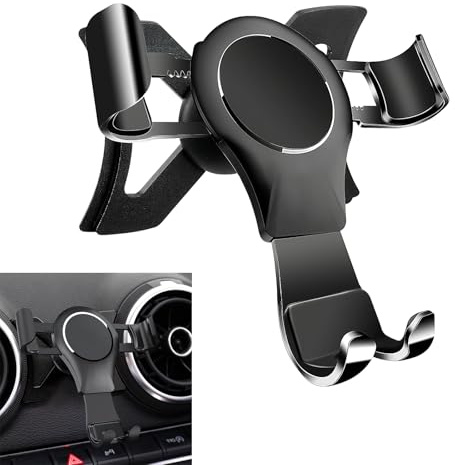 Focenat Soporte para teléfono de coche, soporte para teléfono móvil de vehículo, aleación de aluminio con bloqueo automático de gravedad con rotación de 360 grados, soporte de ventilación estable sin