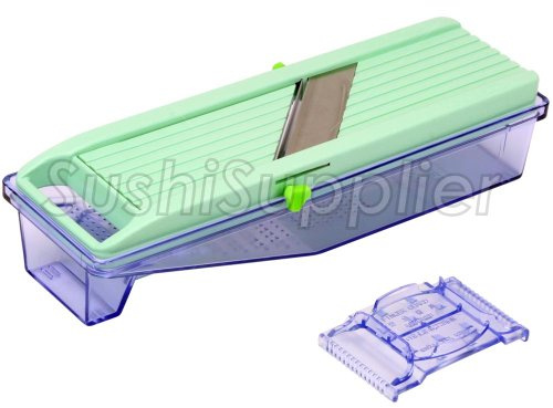 Benriner Gemüsehobel mit Auffangschale und 4 Klingen, japanischer Edelstahl, BPA-frei