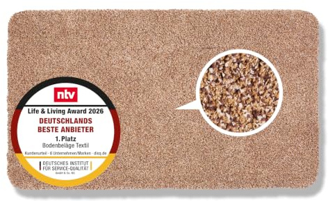 Rutschfeste Schmutzfangmatte innen waschbar - Beige 75x130 cm (Rechteckig) | Saugfähige Sauberlaufmatte Innenbereich Entra SAUGSTARK pflegeleicht Sauberlaufmatte 100% Baumwolle Türmatte robust Fußmatte