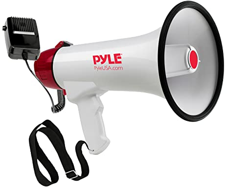 Pyle Mégaphone, 40 Watts, Son Clair et Poignée Ergonomique, Mégaphone Porte Voix Multifonction avec Parole, Sirène, Contrôle du Volume, Microphone Détachable ,Sports, Intérieur et Extérieur