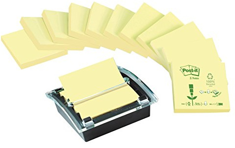 Post-it C2014Y12 Spender für Recycling Z-Notes, 1 Z- Notes Spender, 12 Blöcke/100 Blatt, schwarz/transparent