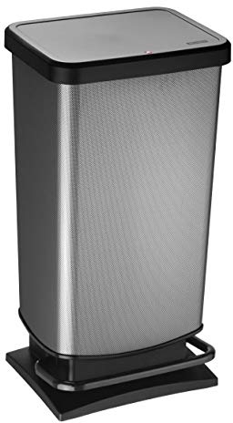 Rotho Paso Mülleimer 40l mit Pedal und Deckel, Kunststoff (PP) BPA-frei, carbonmetallic, 40l (35.3 x 29.5 x 67.6 cm)
