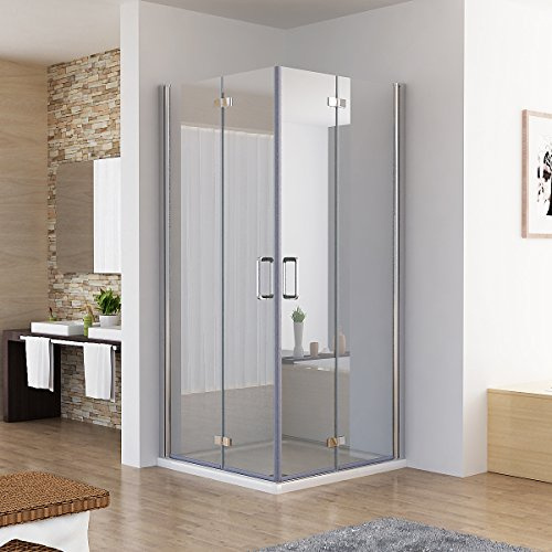 MIQU Duschkabine Eckeinstieg Dusche Falttür 180º Duschwand Duschabtrennung Nano Glas (100x90x197cm / mit Duschtasse)