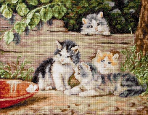HomeHobbyArt Gobelin Stickpackung Katzen 23x18 cm komplettes Stickset zum Sticken Stickerei Set Stickmuster Zählmuster Handarbeit Stickvorlage Bild Embroidery