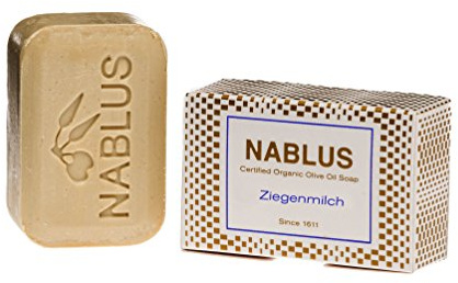 Nablus Soap Bio-Olivenölseife Ziegenmilch, PALMÖLFREI, aus extra nativem Olivenöl aus erster Pressung, unparfümiert & rückfettend, für unreine/trockene Haut und Körper, 100g
