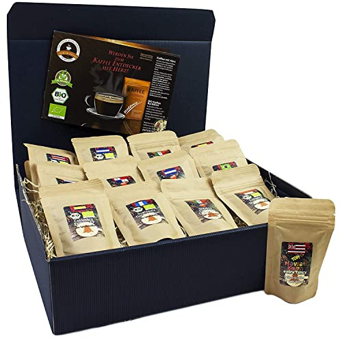 C&T Kaffee-Geschenkset Bio Fair-Trade 13 Sorten á 20 g (Gemahlen) mit 13 Biologischen, Raritäten- und Fair gehandelten Kaffees plus Überraschung | Geschenk für Männer und Frauen