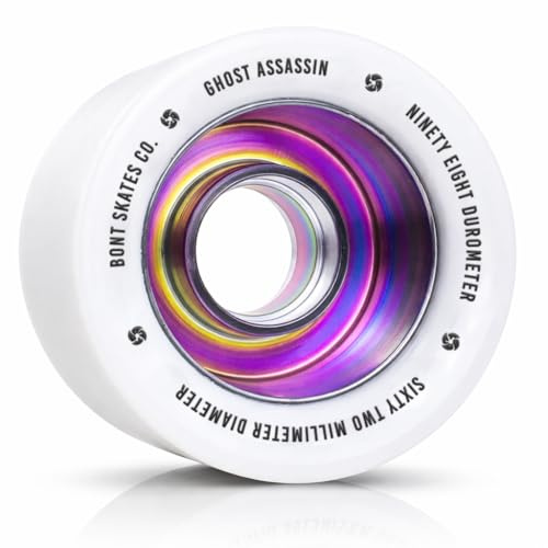 Bont Ghost Assassin Aluminum Hub Roller Skate Wheels, Indoor Jam & Speed, 62mm 98A, Set of 4 | White