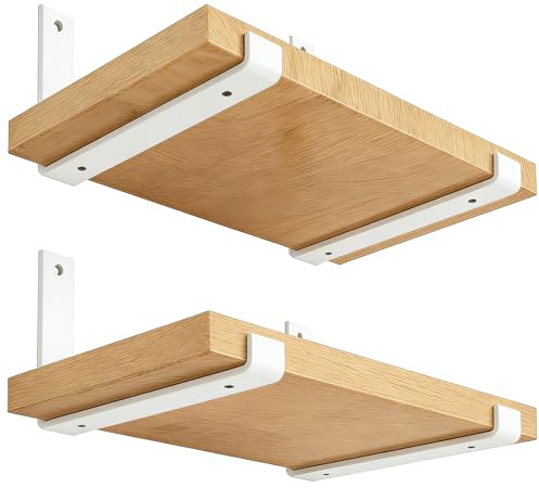 Shelf Brackets 12 Inch 4PCS Heavy Duty White Wall Bracket with Lip for Floating Shelves Rustic Iron Metal Shelf Bracket for DIY Open Shelving Hardware Included