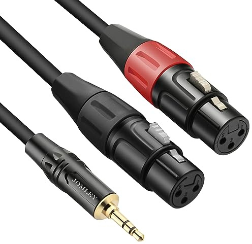 JOMLEY 3,5 mm auf XLR Kabel, Dual XLR Buchse auf 3,5 mm Y-Splitterkabel, Unsymmetrisches XLR Buchse auf 3,5 mm Mini Jack TRS Stereo Aux Verbindungskabel Audio Mikrofon Patchkabel - 1 Meter