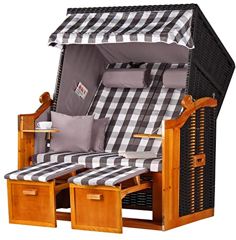 bene living Strandkorb Ostsee - karo/grau - PE schwarz