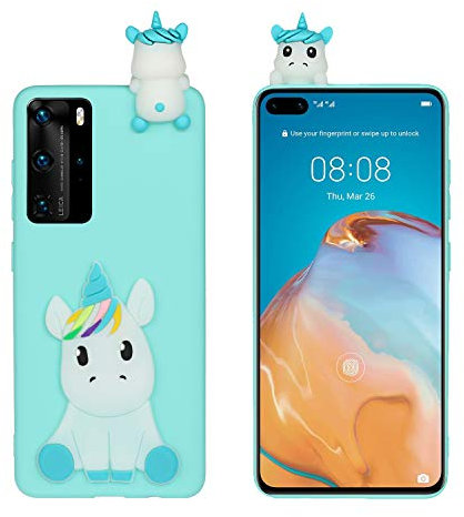 HopMore kompatibel mit Huawei P40 Pro Handyhülle Weich Silikon 3D Muster Kawaii Tier Hüllen Dünn Slim Case Stoßfest Huawei P40 Pro Hülle Schutzhülle Cover Gel - Grünes Einhorn