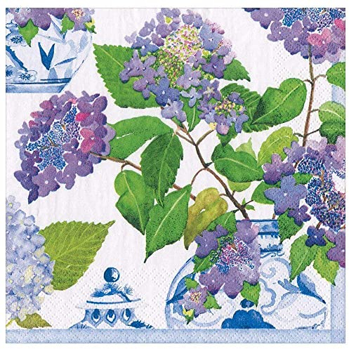 Caspari Hydrangeas and Porcelain Paper Dinner Napkins - 20 Per Package