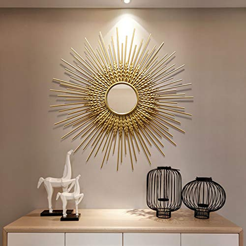 Sonnenspiegel Gold 60cm/70cm/80cm, Metall Sunburst Hängender Spiegel für Wand, Wandspiegel-Dekor für Zeitgenössische Schlafzimmer Badezimmer Vanity Entryway Wohnzimmer,60cm