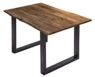 SAM Esszimmertisch 100x70 cm Billy, echte Baumkante, Esstisch aus Akazienholz massiv + nussbaumfarben, Baumkantentisch mit U-Gestell Schwarz