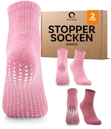 Occulto halkfria strumpor kvinnor 80% bomull 2-4 pack (modell: Madeleine) 2 pack | Rosa-Varmrosa 39-42
