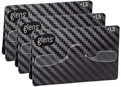 glens Mini Lesebrille | Lesebrille +3.0 in Carbon Pack | Packung mit 3 rutschfesten Lesebrillen für Herren und Damen | Armlose Notfallbrille im Taschenformat | Erhältlich in verschiedenen Stärke