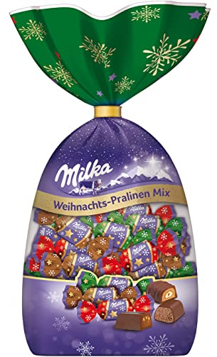 Milka Weihnachts-Pralinen Mix mit feinen Füllungen aus Haselnuss, Mandelcrème & Kakaocrème – 180g