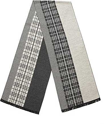 Lindoro Mysig Tartan rutig merinoull halsduk, lång varm lätt vinter klassiska halsdukar med presentask, Vit/svart rand, one size